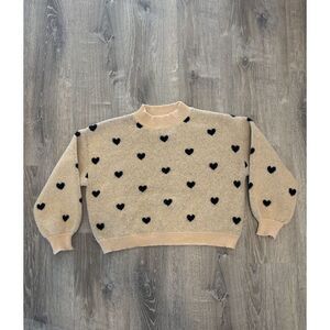 SHEIN Heart Pattern Mock Neck Drop Shoulder Long Sleeve Sweater Large